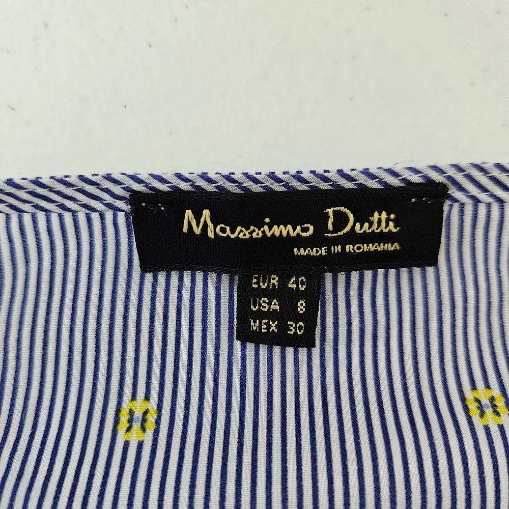 Massimo Dutti Balloon Sleeve Striped Lightweight Button Down Shirt Size 8